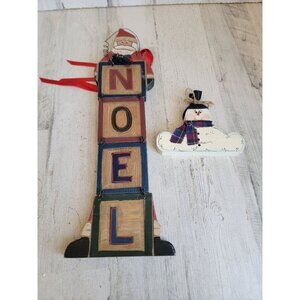Vintage‎ wooden Noel Santa snowman hanging sign Xmas home decor
